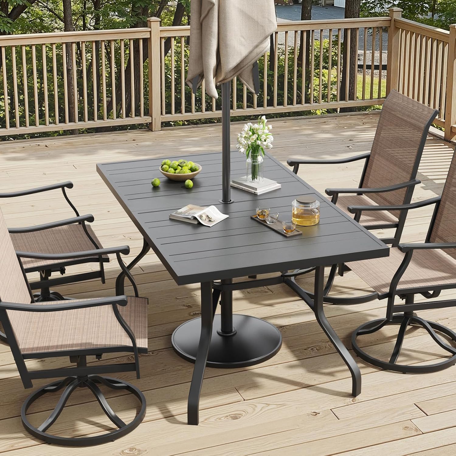 Soohow Outdoor Dining Table 60"x35", Rectangle Patio Dining Table with 1.57" Umbrella Hole, Outdoor Metal Furniture for Patio, Graden, Backyard and Poolside, Weather-Resistant
