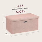 VECELO 30'' Folding Storage Ottoman Bench, End of Bed Linen Fabric Foot Rest Stool with Padded Seat, Large Footstools for Bedroom, Living Room, Load 550 lb, Pink