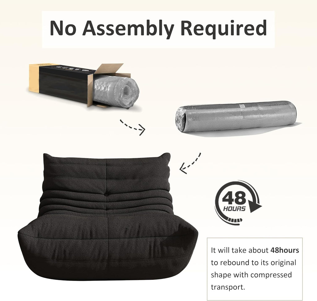 Giant Bean Bag Chair for Adults,Comfy Lazy Fireside Accent Chair with Memory Foam,Cozy Single Floor Sofa Couch Boneless Chaise Lounge for Living Room Bedroom Gaming Room(Black,1Seater)