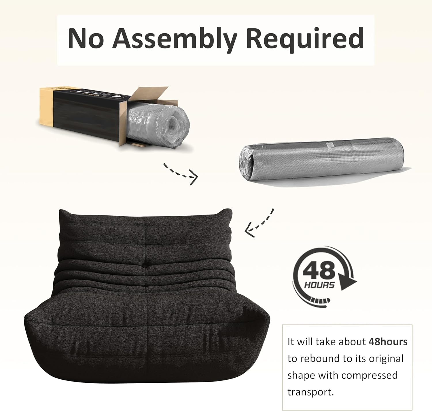 Giant Bean Bag Chair for Adults,Comfy Lazy Fireside Accent Chair with Memory Foam,Cozy Single Floor Sofa Couch Boneless Chaise Lounge for Living Room Bedroom Gaming Room(Black,1Seater)