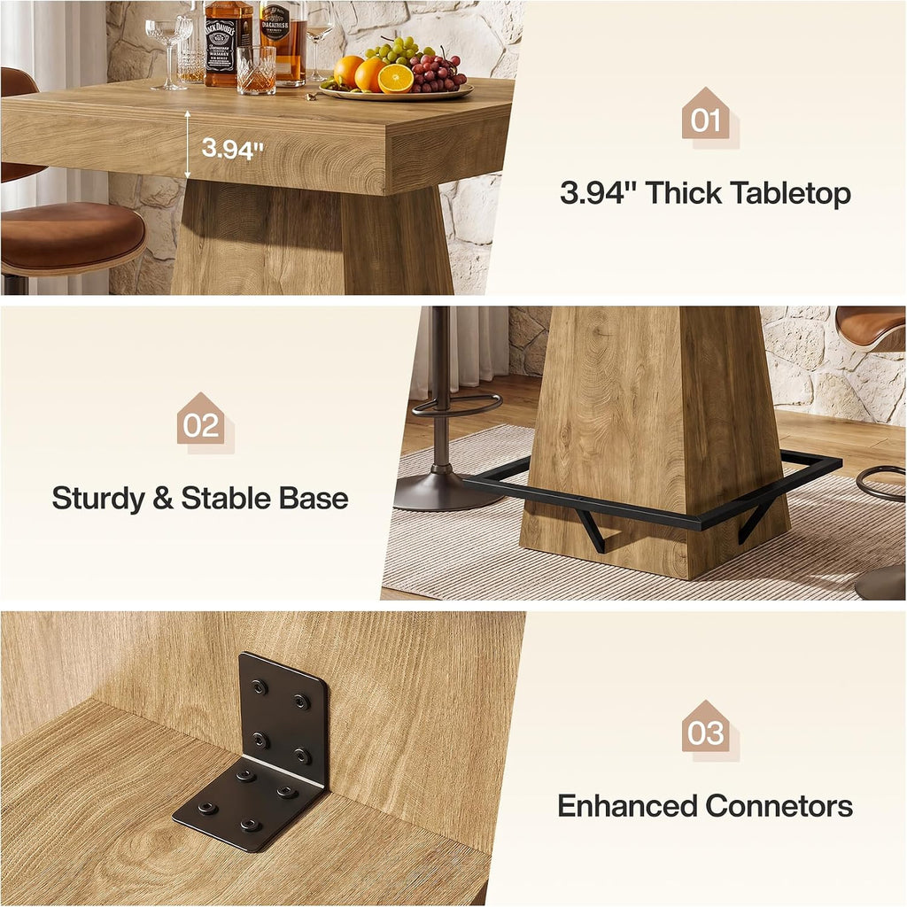 Tribesigns Square Bar Table, 37.4-Inch High Pub Table with Metal Footrest for Small Bars, Dining Room, Bistro, Kitchen, Light Brown(Only Table)