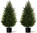 Vitalismo Artificial Topiary Cedar Trees 3FT Tall 2 Set, Outdoor Indoor Faux Pine Shrubs Plants, Realistic Fake Plants Front Porch Decor, Artificial Bushes Cypress for Home Front Door Offices