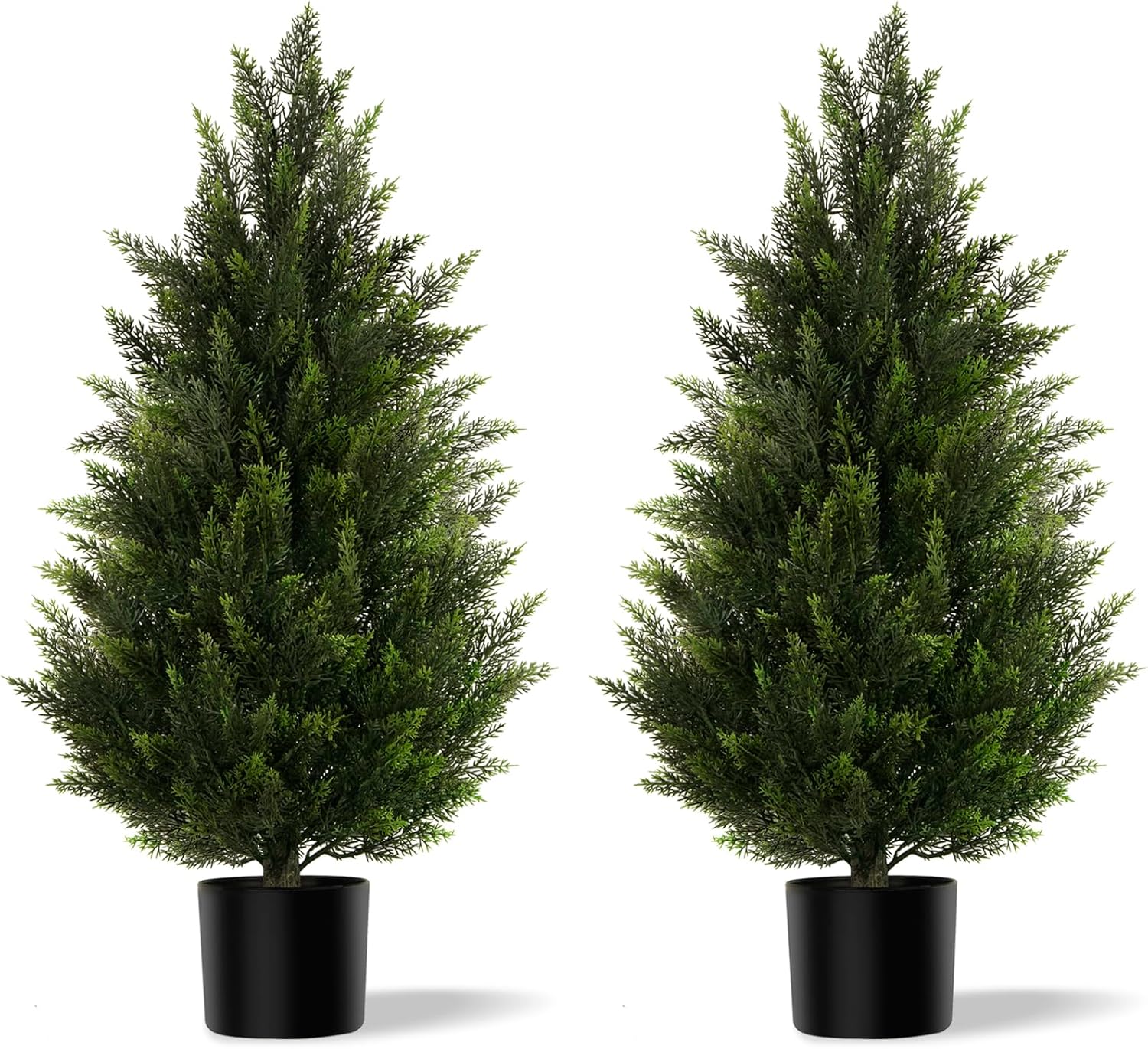 Vitalismo Artificial Topiary Cedar Trees 3FT Tall 2 Set, Outdoor Indoor Faux Pine Shrubs Plants, Realistic Fake Plants Front Porch Decor, Artificial Bushes Cypress for Home Front Door Offices