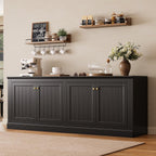AMERLIFE 72" Modern Sideboard Buffet Cabinet with Vertical Grooved Doors, Storage Console Table with Adjustable Shelves, Coffee Bar/TV Stand for Dining Room, Living Room, Kitchen, Entryway, Black