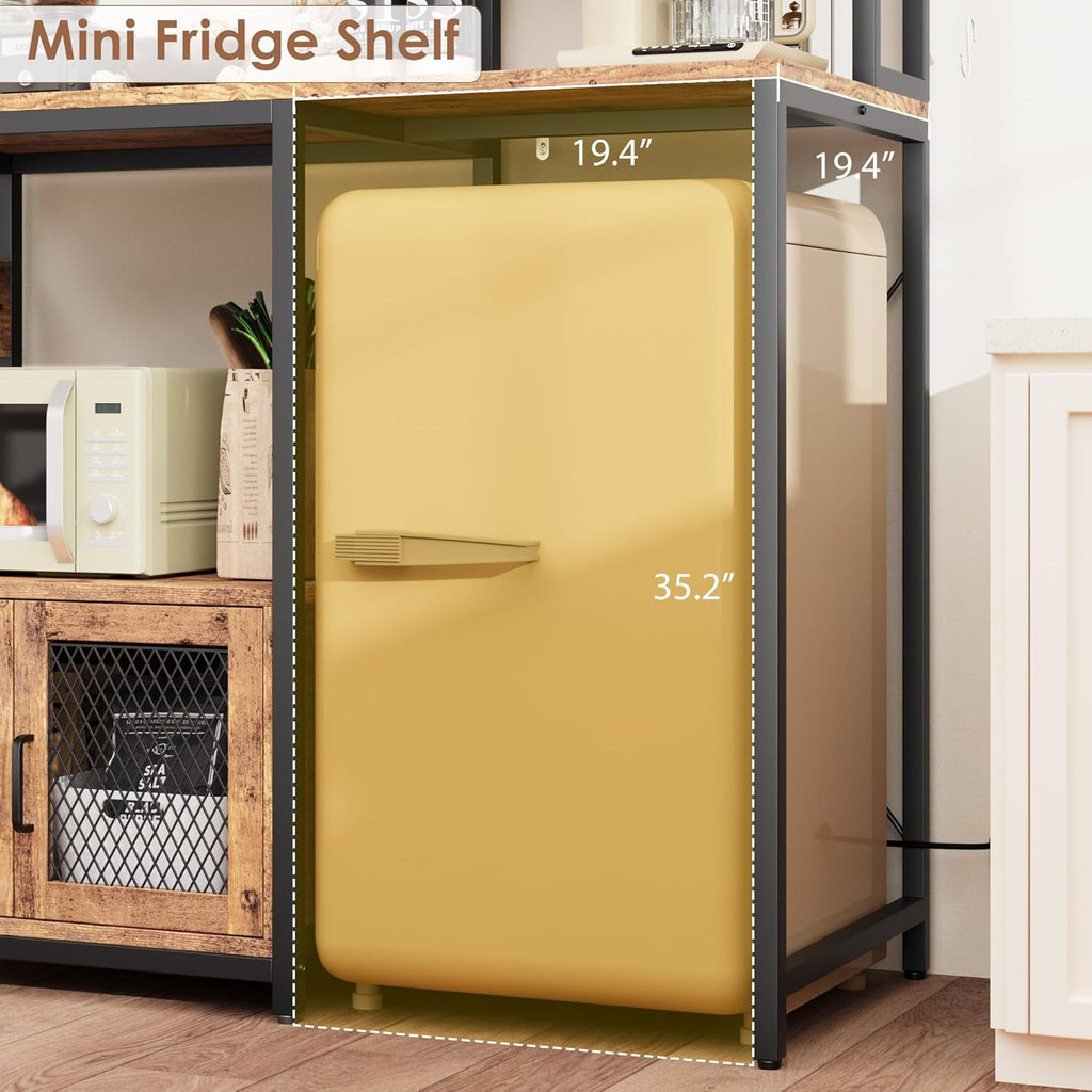Garvee Microwave Stand with Fridge Stand, Industrial Kitchen Shelf with Power Outlet, Freestanding Kitchen Storage for Pantry Living Room, 47.2 x 19.7 x 68.1 Inches, Rustic Brown