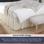 King Size Ruffled Bed Skirt - 16 inch Drop Dust Ruffle Bedskirt with Split Corners, Easy Fit Platform Design Bed Skirts, Three-Sided Coverage, Microfiber Bedskirts, Ivory