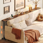 Huuger 78.7 Inch Height Adjustable Behind Couch Table with Power Outlets, 23.9’’-34.4’’ Range, Sofa Tables Narrow Long with USB-C Ports, Skinny Console Table, for Small Spaces, Rustic Brown