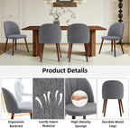 Fabric Dining Chairs Set of 4, Upholstered Mid Century Modern Dining Chairs, Armless Accent Chair with Walnut Wood Legs for Kitchen, Living Room, Dining Room, Grey