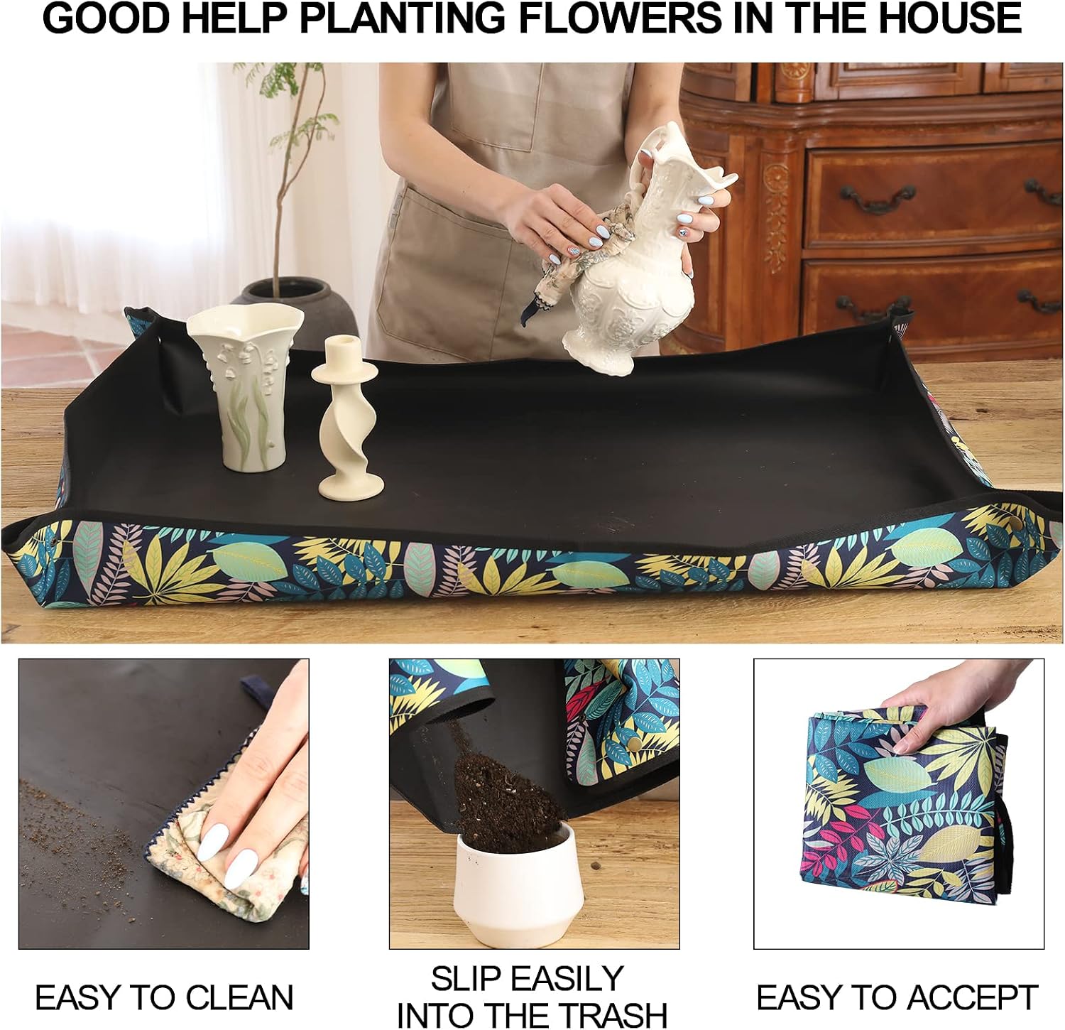 Plant Repotting Mat for Plants, Gardening Hand Tools for Gardeners, Oxford Printed Cloth, 29.5x29.5in(75x75cm)
