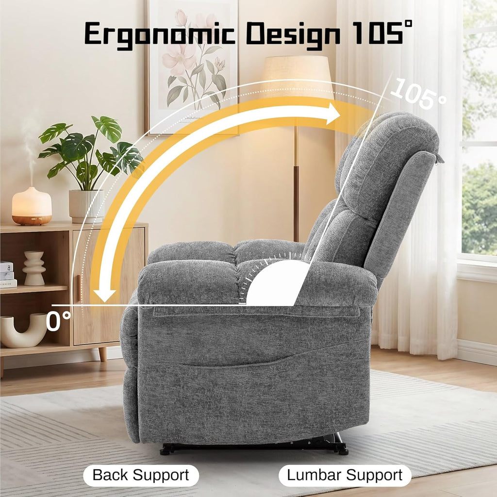 Korser Recliner Chair, Living Room Recliner Chairs for Adults, Small Recliners for Small Spaces, Upholstered Manual Recliner with Side Pockets, Modern Nursery Chair for Living Room, Chenille, Grey
