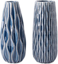 VICTOR & TERESA Ceramic Vase for Flowers, 10'' Set of 2 Decorative Blue Vases for Home Decor, Farmhouse Vases for Pampas Grass, Table, Mantel, Living Room, Shelf, Centerpieces, Gifts for Mom