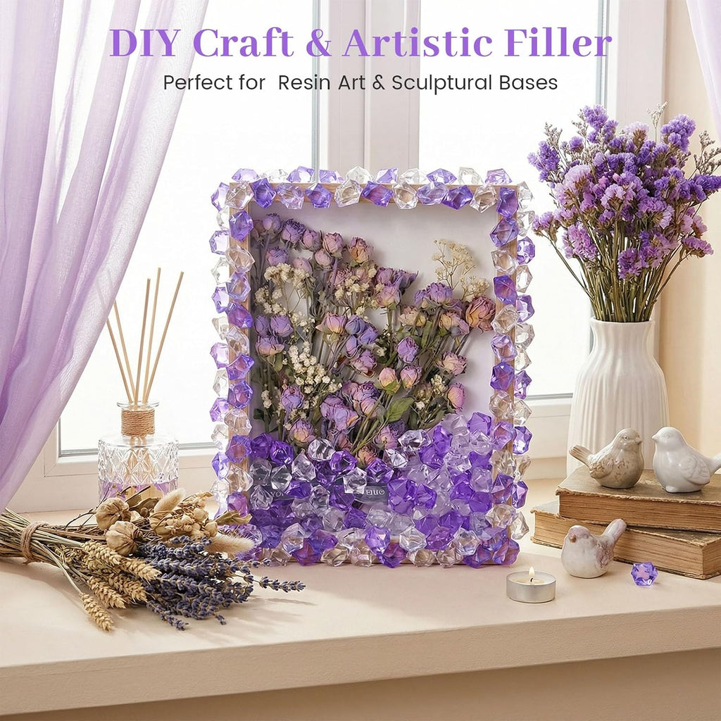 DomeStar 150PCS Fake Ice, Vase Filler Purple Fake Diamonds Plastic Clear Gems Crystals for Table Scatter Decoration