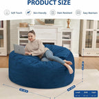3FT Bean Bag Chair, Comfy Bean Bag Chairs with Memory Foam Filled, Fluffy Beanbag Sofa with Dutch Velvet Cover, Round BeanBag Chairs for Living Room, Playroom - Blue