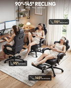 Dowinx Gaming Chair with Footrest, Big and Tall Gaming Chair for Heavy People, Ergonomic Gaming Chair for Adults, Reclining Computer Game Chair with Massage Lumbar Support, Black