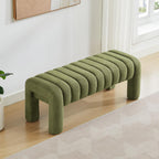 43.3" Dining Room Bench, Green Tufted Upholstered End of Bed Bench, Modern Entryway Ottoman Window Seat with Solid Wood Legs and Padded Seat for Bedroom, Hallway and Living Room (Boucle)