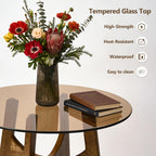 24 inch Round Glass Dining Table for 2, Tempered Glass Top with Solid Oak Tulip Base, Modern Small Kitchen Table for Apartment, Bistro and Dining Room