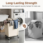 StorageWorks Basic Laundry Hamper with Wheels, 210L Large Rolling Laundry Basket, Heavy Duty Dirty Clothes Hamper for Home and Laundry Room, Beige
