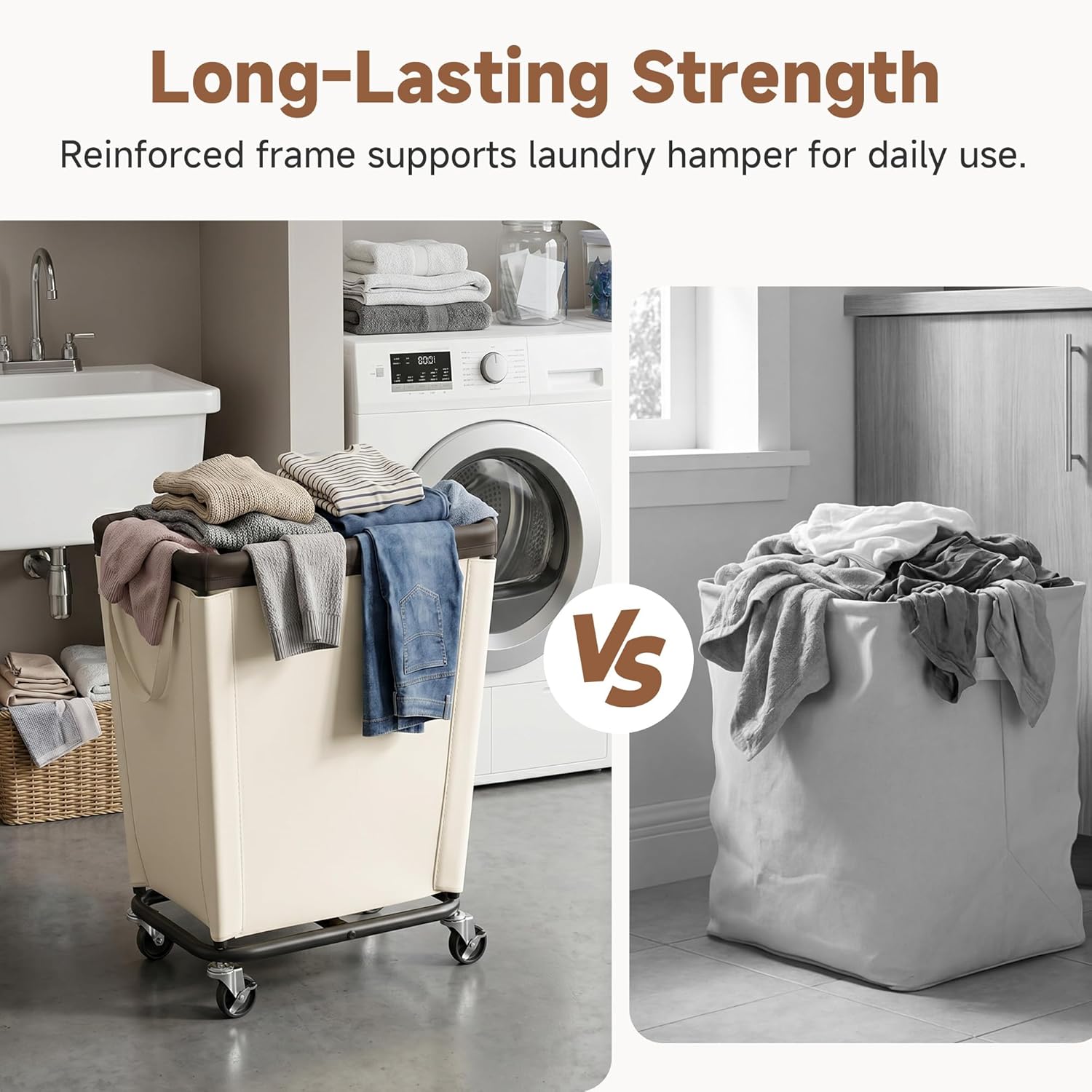 StorageWorks Basic Laundry Hamper with Wheels, 210L Large Rolling Laundry Basket, Heavy Duty Dirty Clothes Hamper for Home and Laundry Room, Beige