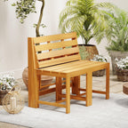 HAPPYGRILL 3-in-1 Acacia Wood Outdoor Dining Table Bench Set, with 2 Built-in Chairs, Plant Stand, Patio Bench Table for Backyard Garden