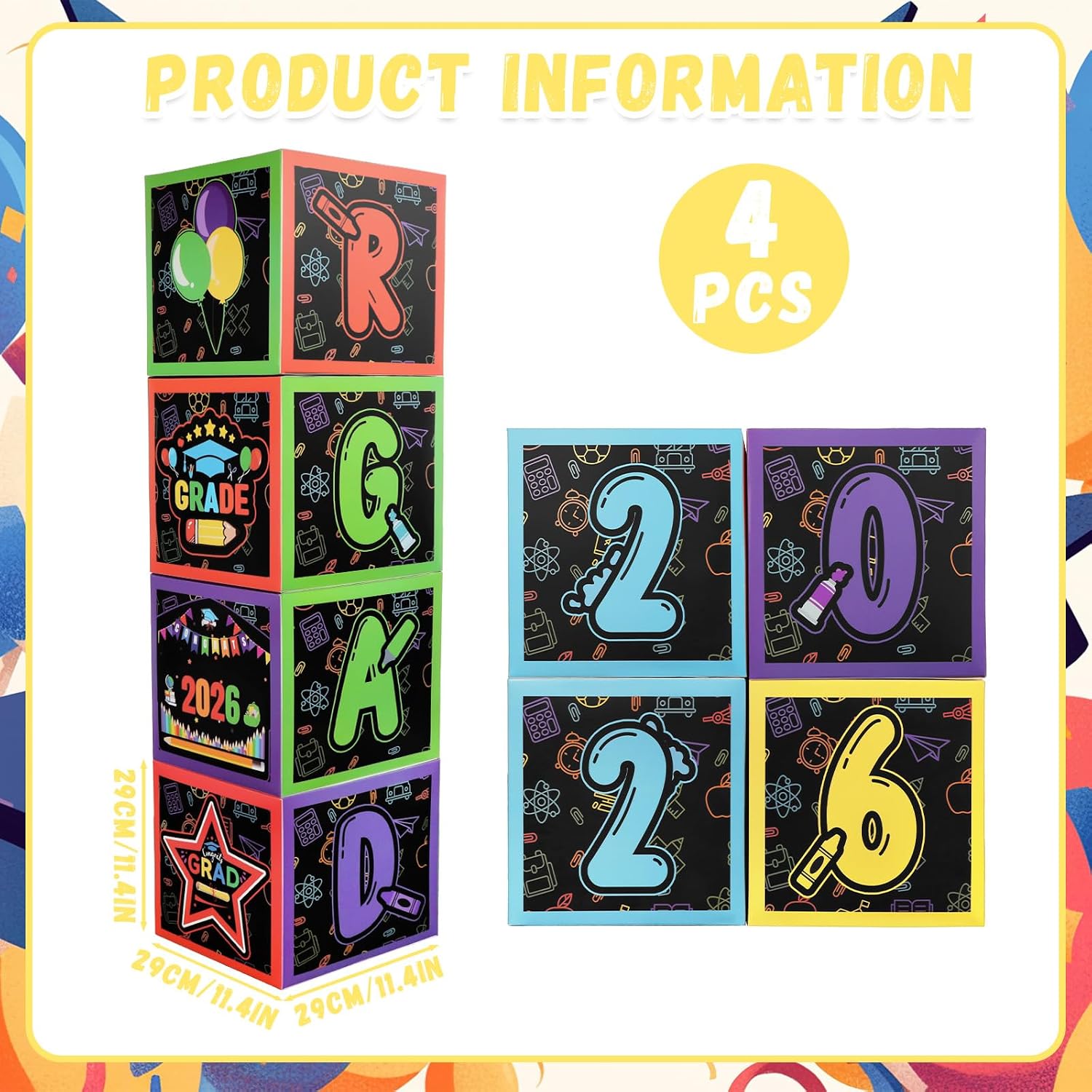 4 Pcs 2026 Preschool Balloon Boxes Kindergarten Graduation Decorations Memorable Grad Party Supplies for for Pre K Congrats Indoor Outdoor Congrats Grad Home Door Decor