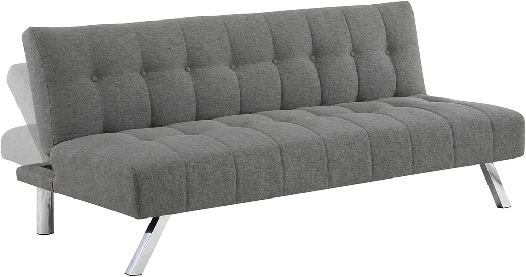 OSP Home Furnishings Sawyer Convertible Futon Sofa with Easy Lift and Stainless Steel Legs, Grey Fabric