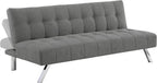 OSP Home Furnishings Sawyer Convertible Futon Sofa with Easy Lift and Stainless Steel Legs, Grey Fabric
