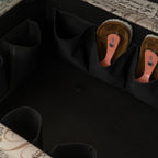 Linon Carmen Ivory and Beige Seashell Upholstered Lift Top Storage Ottoman with Wooden Feet