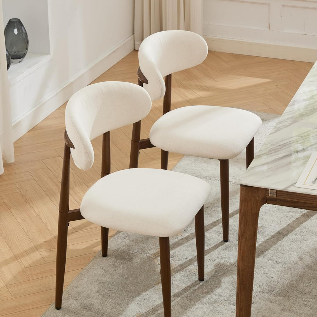 AQO Dining Chairs Set of 4, Modern Dining Room Chairs Kitchen Chairs with Metal Legs, Farmhouse Fabric Dinner Chair for Kitchen Dining Room, Beige/Walnut-Grain Metal Legs
