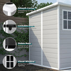 6x6 FT Resin Storage Shed, Waterproof Plastic Storage Shed with Floor & Window, All Weather Outside Tool Storage Cabinet with Lockable Doors and Vents for Bike, Garden, Backyard Lawn, Light Grey