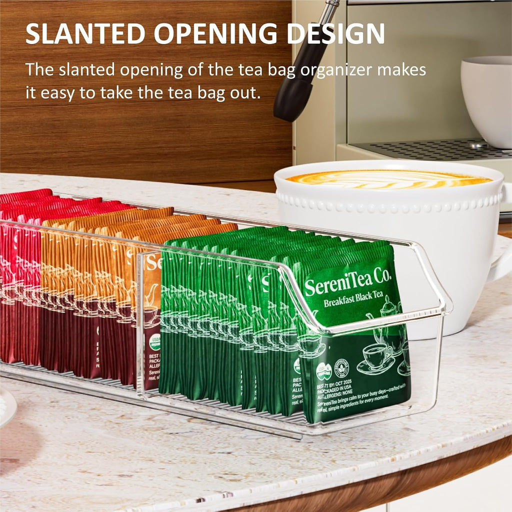 2 Pcs Tea Bag Organizer,Tea Bag Holder Box Storage Bin, Clear Drawer Drawer | Plastic, Sugar Packet, Coffee, Condiment, Spice Bag Holder, for Kitchen Cabinet, Countertop, Fridge