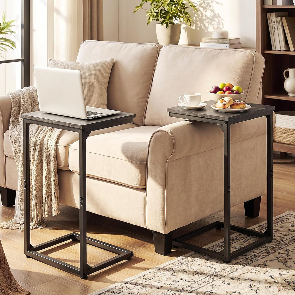 AMHANCIBLE C Shaped End Tables Set of 2, Couch Side Tables that Slide Under Sofa, Slim TV Trays for Living Room and Bedroom, Narrow Space Saving Laptop Workstation, Dark Grey HET02BDG