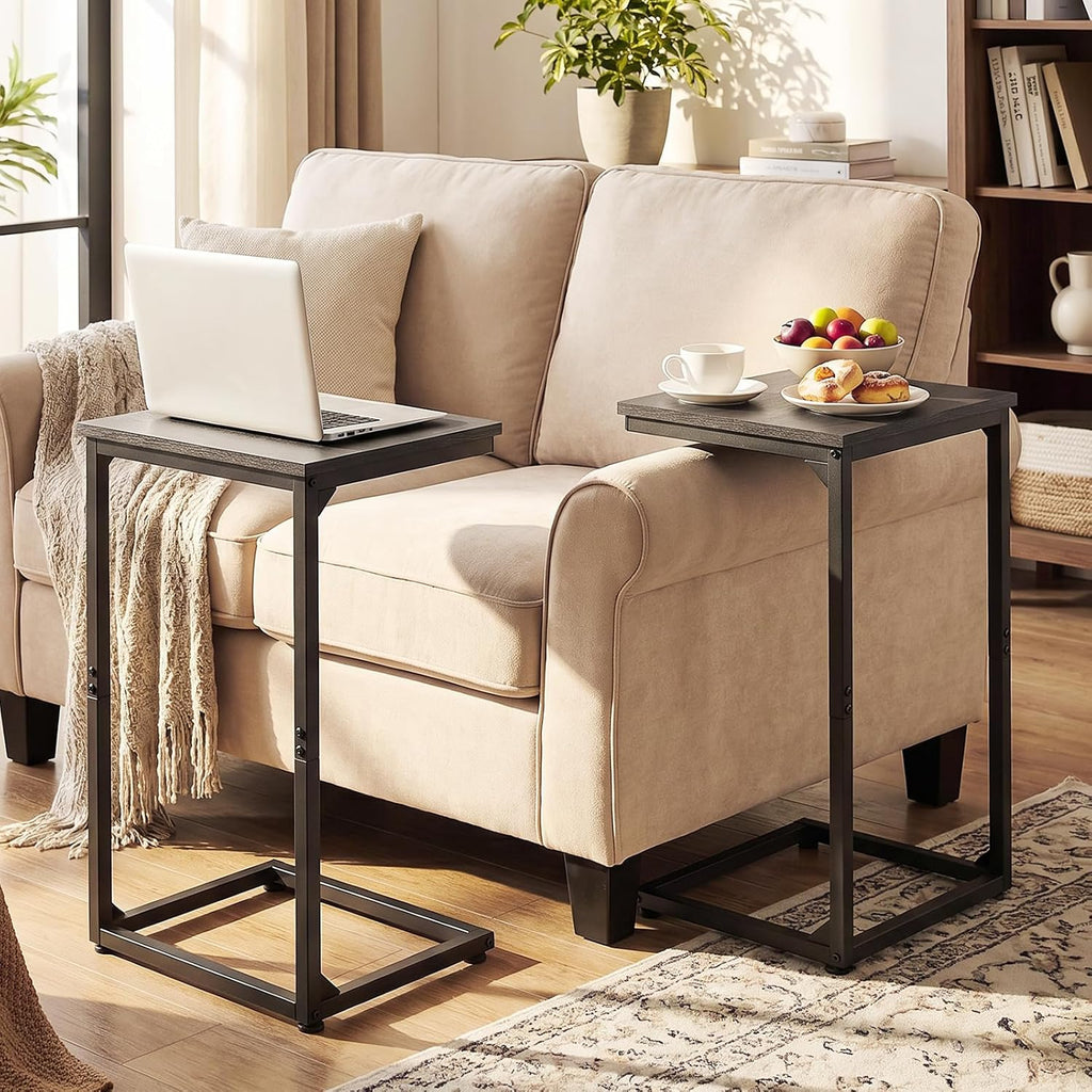 AMHANCIBLE C Shaped End Tables Set of 2, Couch Side Tables that Slide Under Sofa, Slim TV Trays for Living Room and Bedroom, Narrow Space Saving Laptop Workstation, Dark Grey HET02BDG