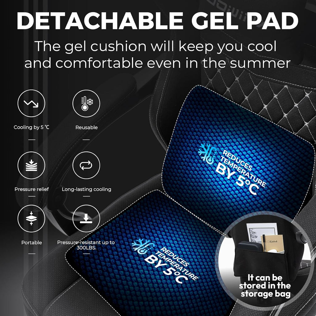 Dowinx Ergonomic Gaming Chair - Breathable Fabric with Gel Pad, Pocket Spring Cushion & Retractable Footrest, Comfortable Gamer Chair with Storage Bag,Deep Black
