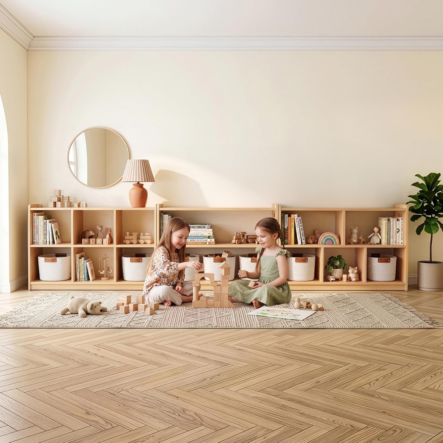 OOOK Montessori Shelf 5-Section, 2-Shelf Toy Organizers and Storage, Double-Sided Montessori Toy Storage, Ideal for Kids Room, Daycare Center, Nursery, Classroom, Kindergarten