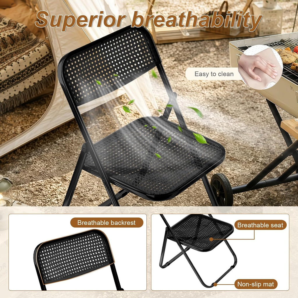 JPBSTO Folding Chairs, 300lb Capacity Steel Frame, Foldable for Indoor Outdoor Party,2-Pack,All Black