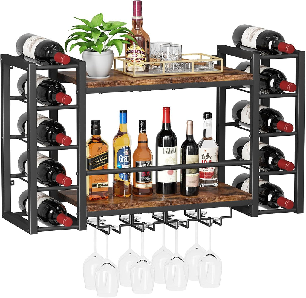 Homeiju Wall Mounted Wine Rack for 30 Bottles, Metal Wine Shelf Storage with Top Enclosure, (31.7" W x 9.8" D x 19.7" H)