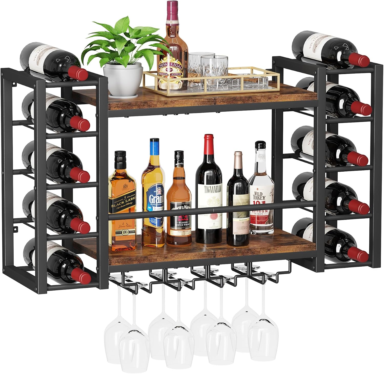 Homeiju Wall Mounted Wine Rack for 30 Bottles, Metal Wine Shelf Storage with Top Enclosure, (31.7" W x 9.8" D x 19.7" H)
