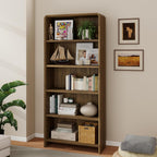 Bevfint 71" Bookcase Tall 5 Shelves Wood Bookshelf with Curved Soft Edges, Heavy Duty Modern Storage Cabinet for Professional Home Office and Living Room, Walnut Grain Finish