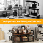 Tea Bag Coffee Bar Organizer,Teabag Holder & Coffee Station with Storage Drawer,Wood Tea Station Chest Display Container Box for Countertop Kitchen (Rustic Brown)