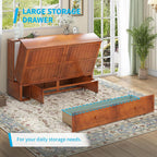 Mjkone Queen Size Murphy Cabinet Bed with Mattress Include, Queen Murphy Bed with Large Storage Drawer, Cabinet Cube Chest Beds with Built-in USB Charging Station for Bedroom Guest Room Stuido(Cherry)