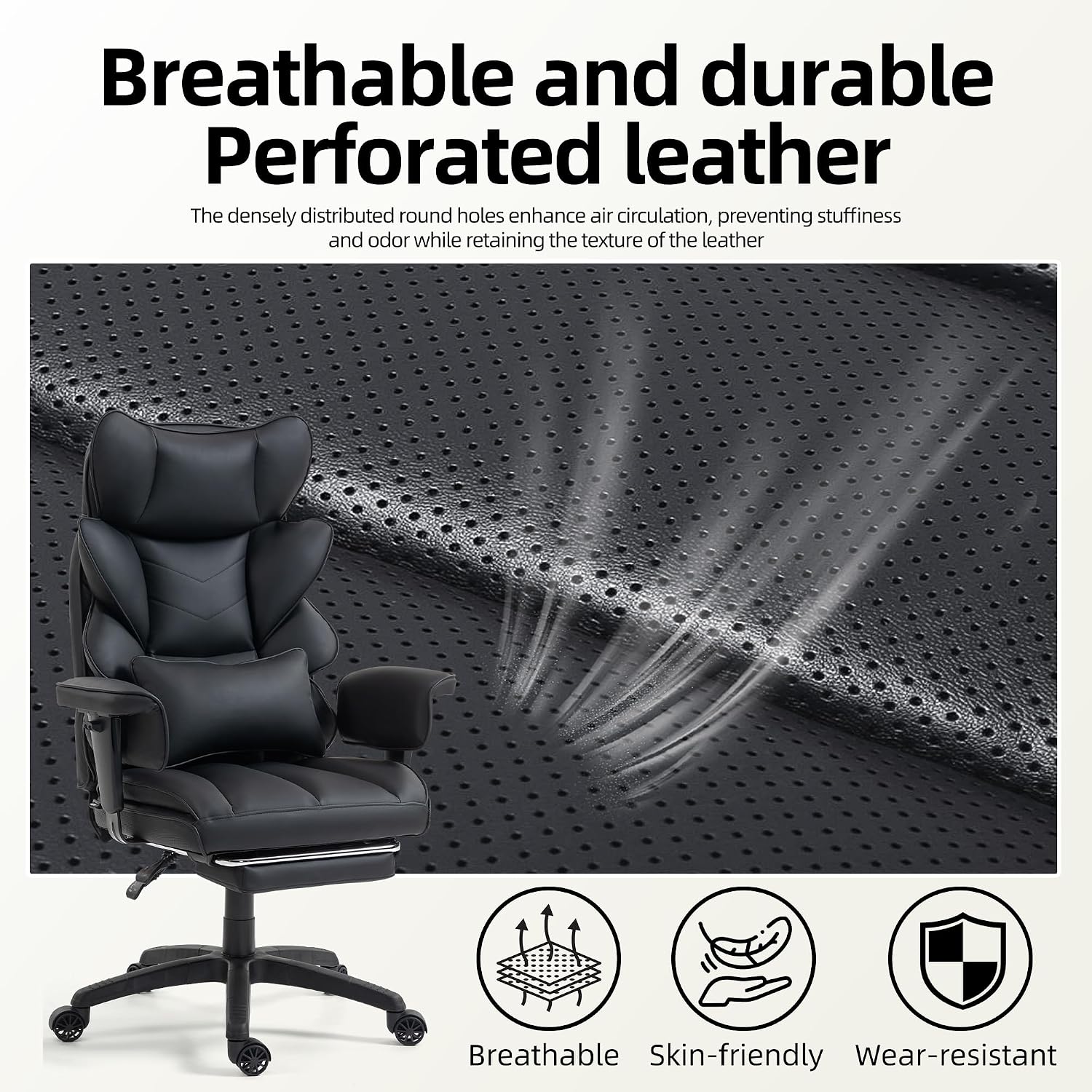 Office Chair,Executive Ergonomic Office Chair with Pocket Spring Cushion, High Back Computer Gaming Chair with Adjustable Armrests, Lumbar Support, Footrest, Executive Chair - Black PU Leather