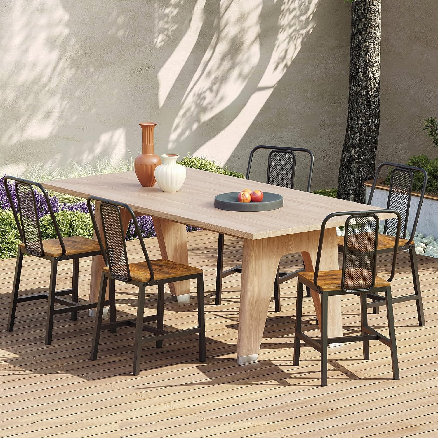 YATINEY Dining Chairs Set of 4, Wooden Kitchen Chairs, Farmhouse Dining Chairs with Back Support, for Living Room, Kitchen, Rustic Brown and Black CY01L4BRN1