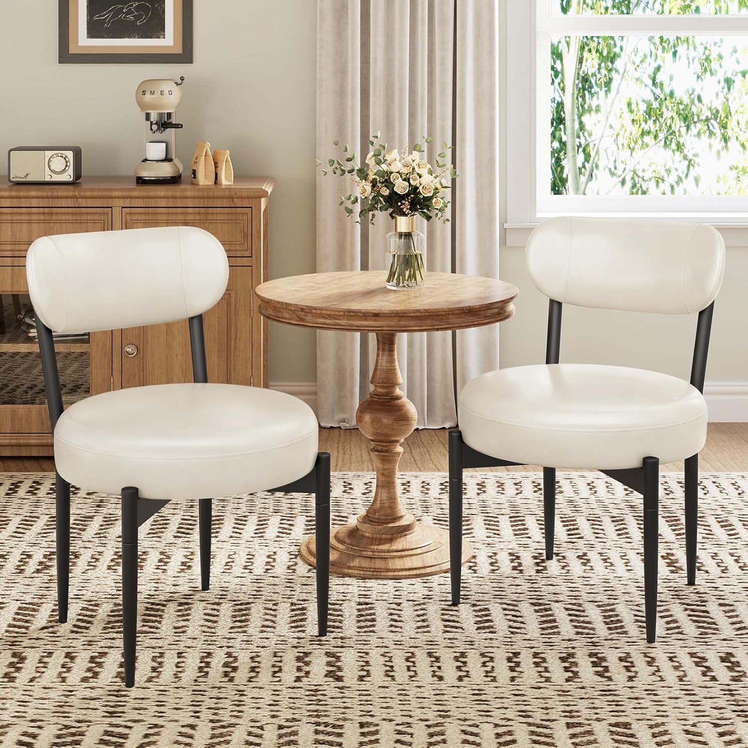 Welzona Upholstered Dining Chairs Set of 4, PU Leather Dining Room Chairs with Sturdy Metal Legs, Kitchen Chairs for Dining Room/Kitchen/Restaurant/Hotel, Modern Style, White