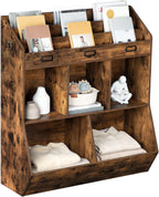 HOOBRO Kids Bookshelf, Toy Storage Organizer, Bookshelf for Kids, 5 Compartments and 3-Layer Shelves, Bookcase Footboard, for Game Room, Playroom, Nursery, School, Rustic Brown FG34CW01