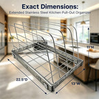 Pull Out Baking Pan Organizer for Cabinet, Cookie Sheet, Cutting Board, Tray Organizer for Cabinet, Adjustable, 22.5"D x11"H x 13"W, Pull/Slide Out Organizer-Heavy Duty, Chrome steel, 50-Year Warranty