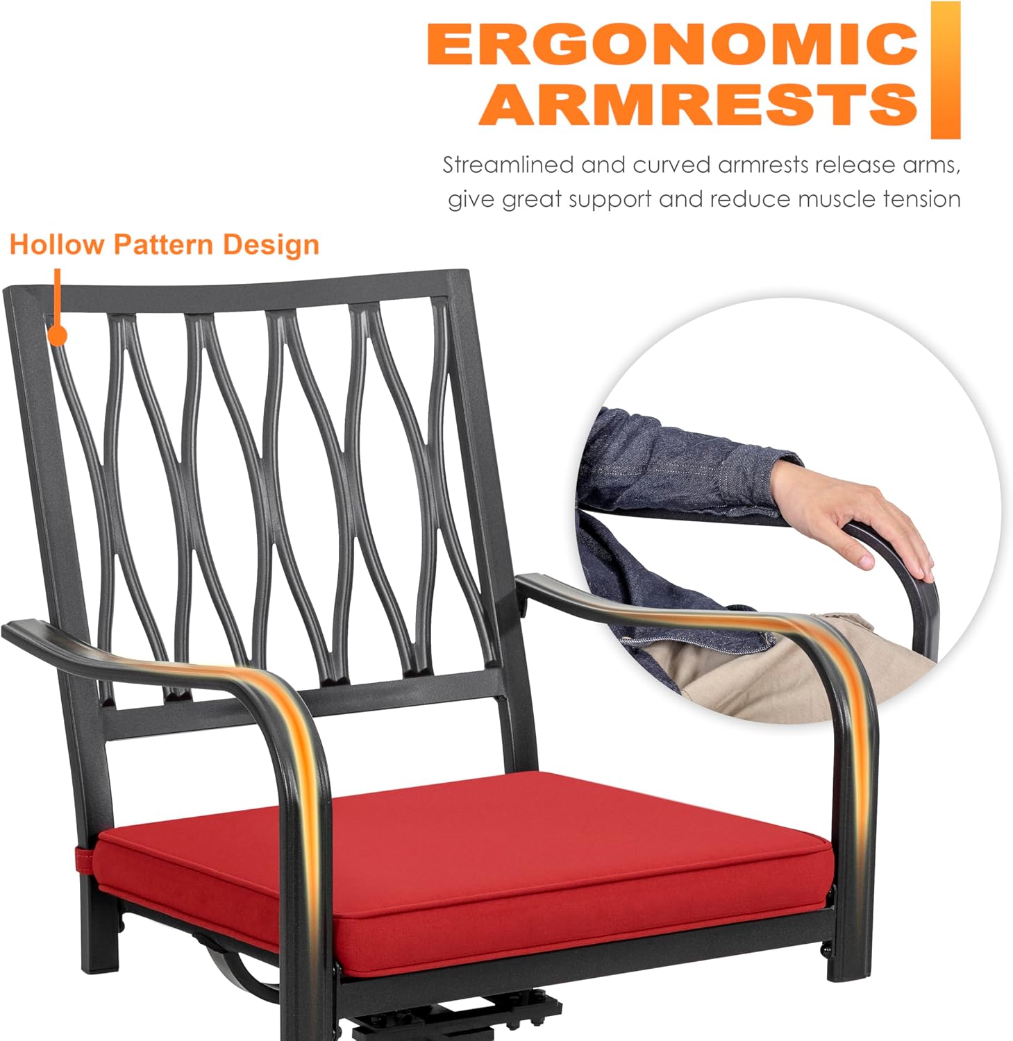 NUU GARDEN Outdoor Patio Swivel Chair Set of 2 Iron Dining Rocker Chairs, with Padded Cushions, for Patio, Garden, Backyard and Balcony, Black and Beige Color