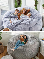 HDMLDP Bean Bag Chair Cover for Adults Kids Comfy Fluffy Giant Round Beanbag Cover Floor Chair Cover for Stuffed Animals Storage, 7FT, Black
