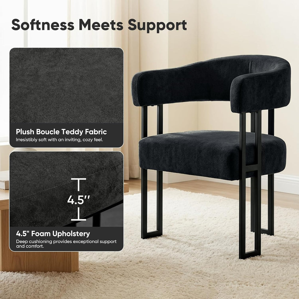 SIMTONAL Boucle Dining Chairs Set of 4-Black Accent Chairs with Arms, Soft Teddy Fleece Upholstered Armchairs for Kitchen Dining Living Room