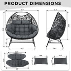IRONCK Egg Chair Outdoor, Double Egg Lounge Chair with Thickened Padded Cushions and Headrests, 700 Lbs 2 Person Egg Loveseat for Garden, Indoor, Porch, Balcony, Patio, Dark Gray