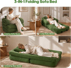 Folding Sofa Bed, Convertible Sleeper Chair with Armrests for Adults, Foldable Corduroy Boneless Bed, 3-in-1 Portable Futon Couch Floor Sofa with Pillow for Bedroom, Living Room, Dark Green